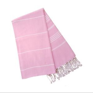 TURKISH XL PESHTEMAL BEACH TOWEL COTTON THROW PINK WHITE STRIPE 40” x 74” XL
